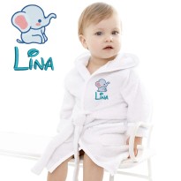 Baby and Toddler Cute Elephant Cartoon Design Embroidered Hooded Bathrobe in Contrast Color 100% Cotton